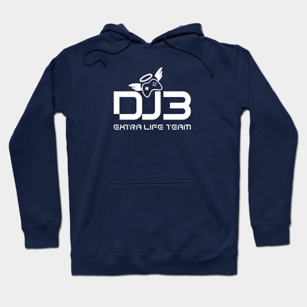 DJ3 White Logo Hoodie by DJ3 Extra Life Team